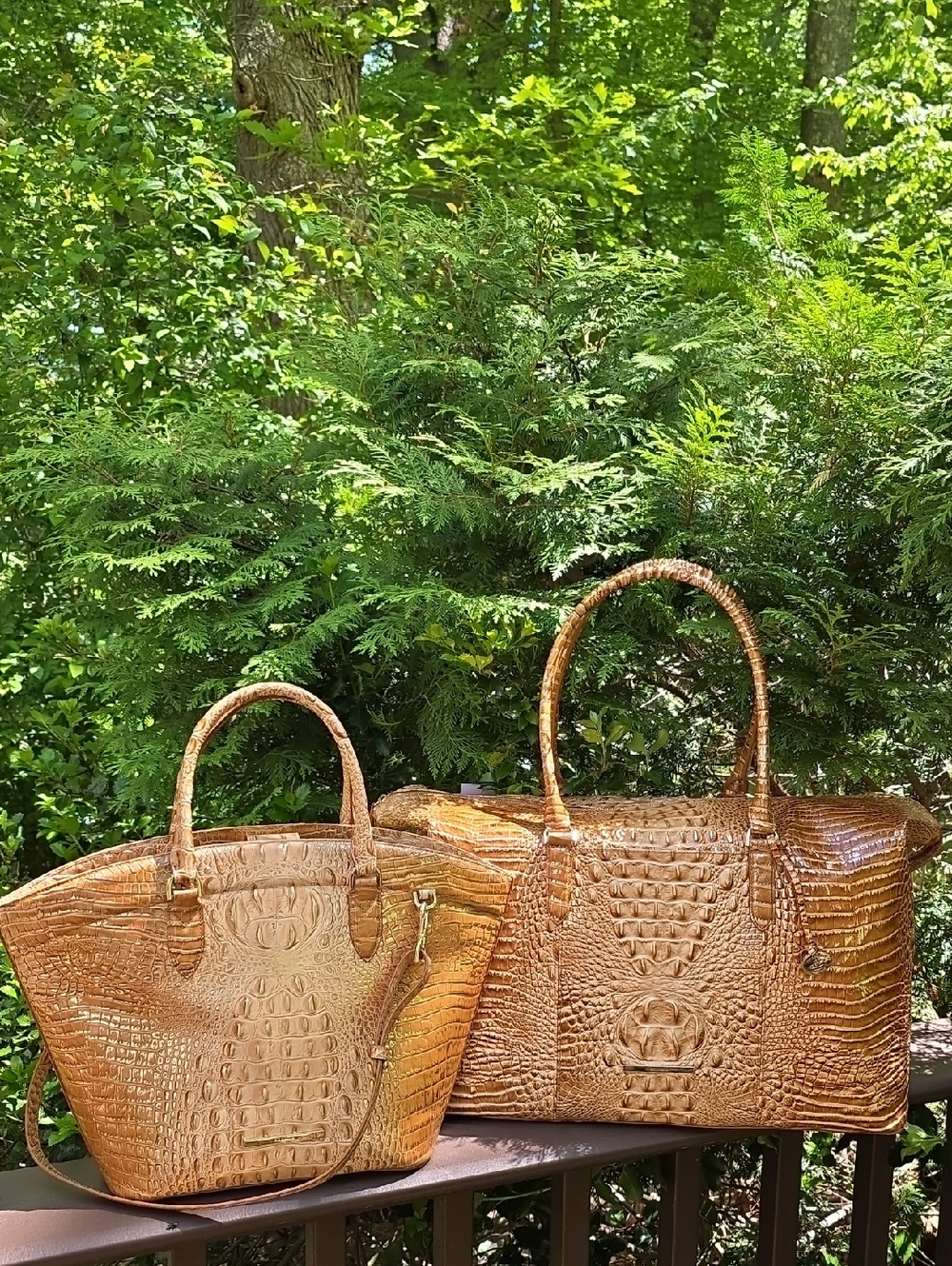Brahmin Croc Embossed Jeanne Honey Brown Melbourne Small Leather Tote